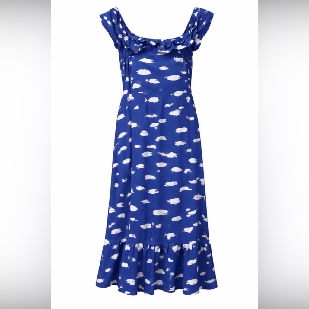 Kate Spade Blue And White Fish Print Flutter Sleeve Sundress